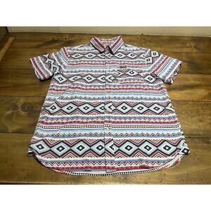 BURLEBO Men's Performance Red White Blue Patriotic Stars Aztec Southwest Print M